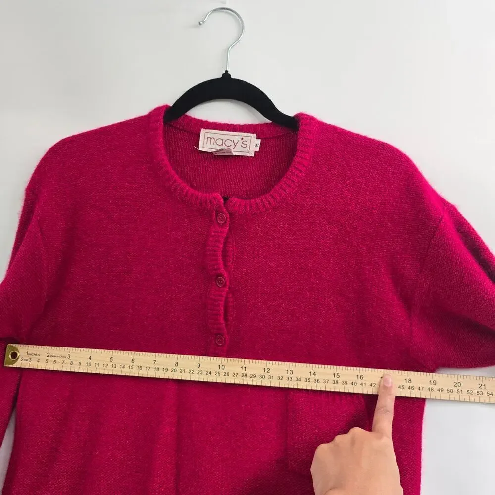 VTG Henley Sweater Red Sz M Silk Rabbit Hair Soft Cozy Y2K Minimalist Preppy